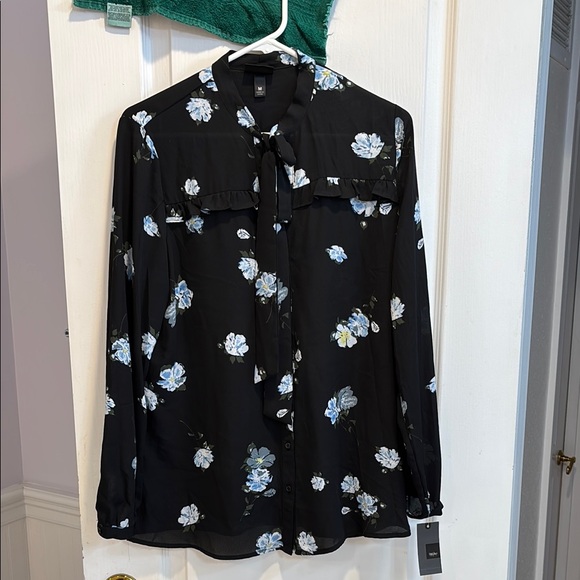 Mossimo Supply Co. Tops - NWT Mossimo Supply Co. Black Tie Front Bib Collar Blouse